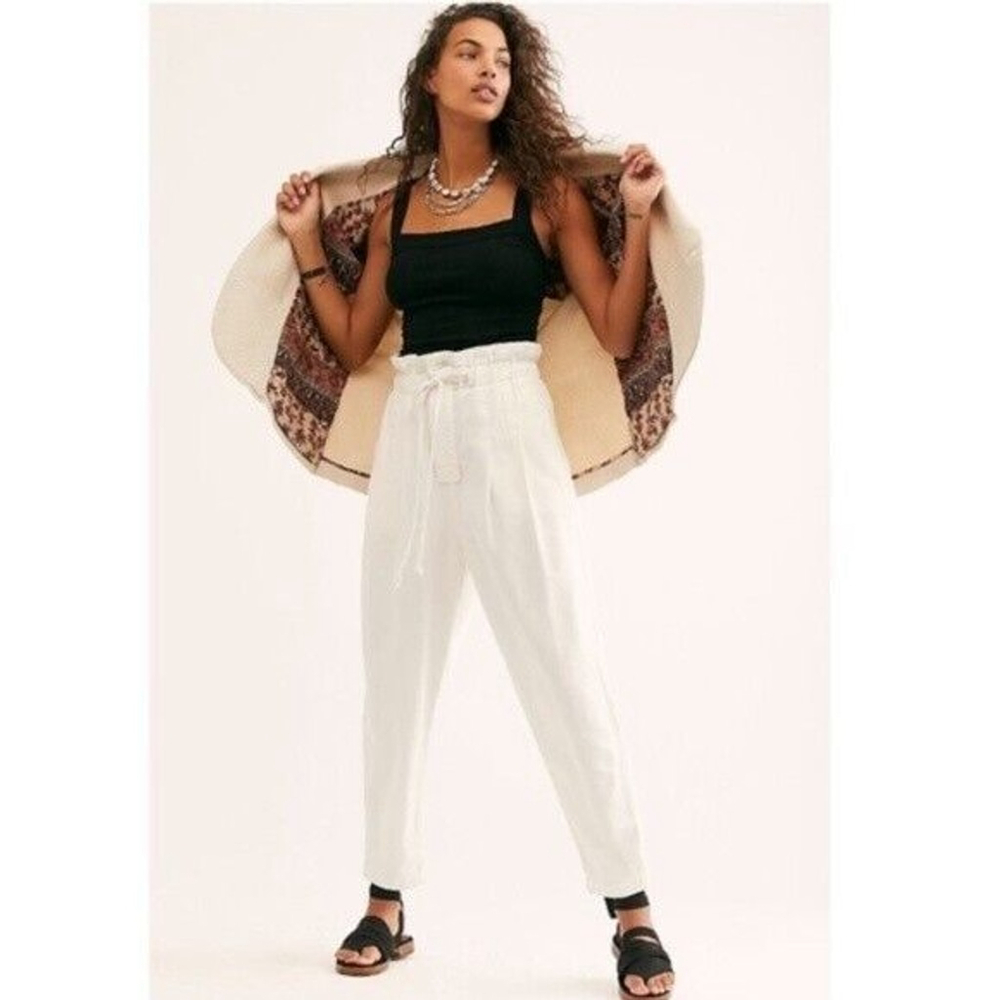 Women's Free People White Margate Pleated Trouser Cropped Pants